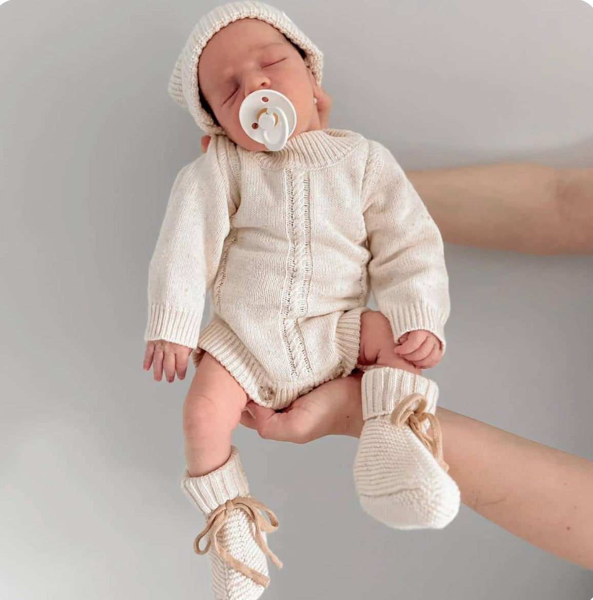 Ziggy Lou Heirloom Knit Romper - Biscotti Fleck