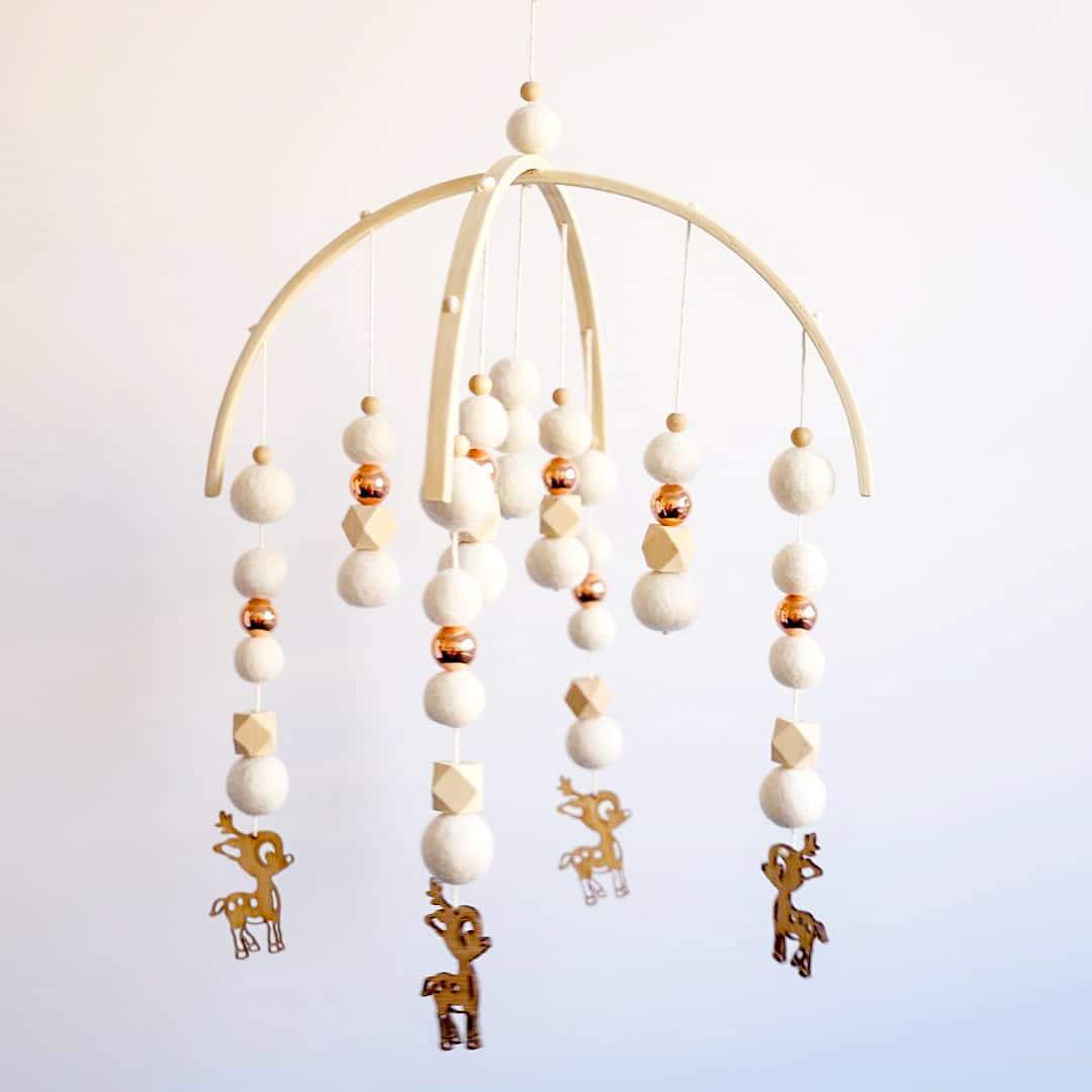 Baby Fawn Mobile - White, Raw Hex &amp; Rose Gold