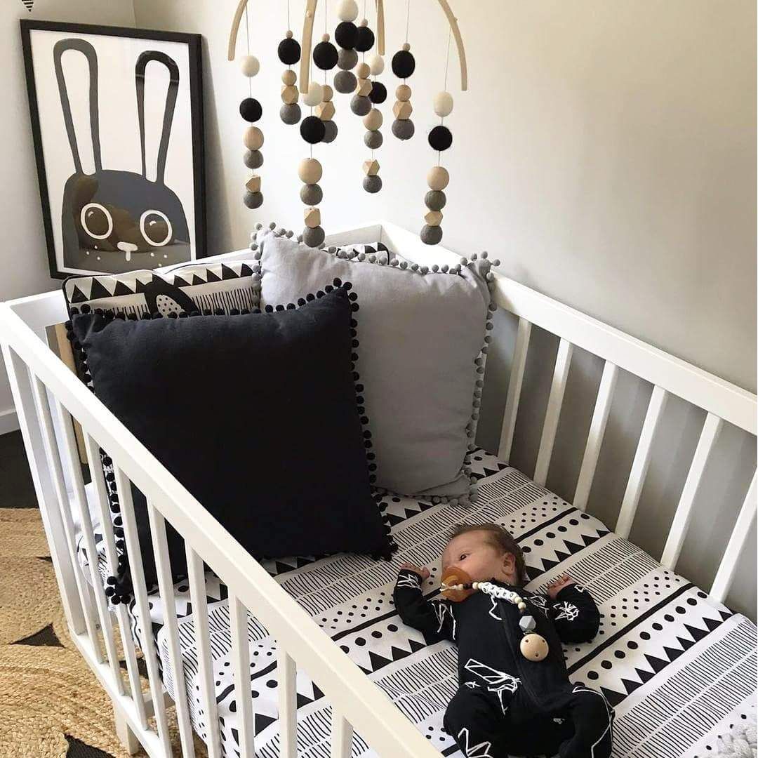 Monochrome Round and Hex Felt Ball Baby Mobile