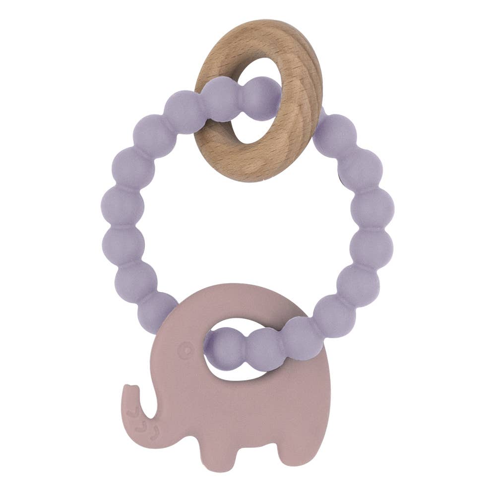 Silicone Elephant Teether with Beechwood Ring - Lilac