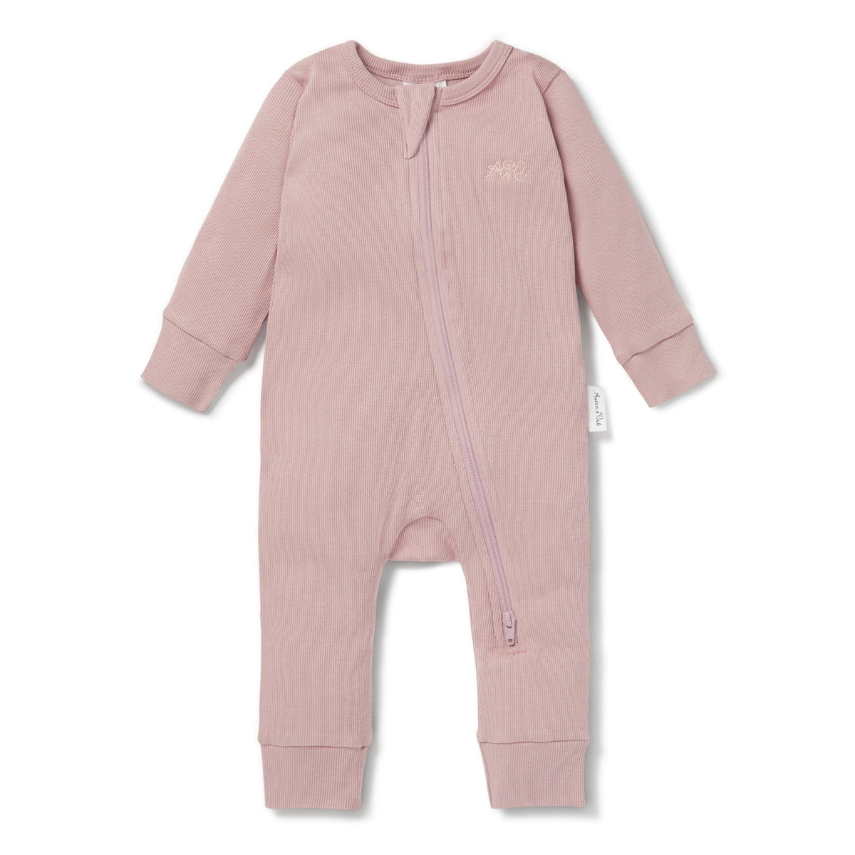 Rose Pink Rib Zip Romper