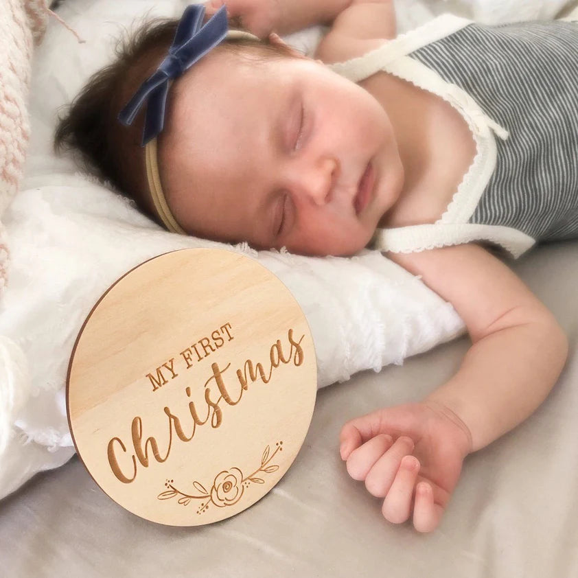 Single Baby and Pregnancy Milestone Plaques - designer series - First Christmas Floral