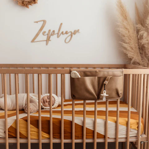 Vegan Leather Cot Organiser - Tan