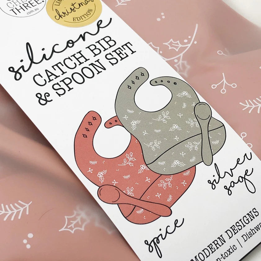Silicone Catch Bib &amp; Spoon Set - Limited Christmas Edition