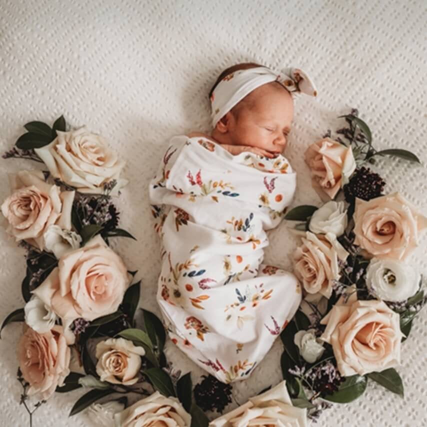 Boho Posy Snuggle Swaddle &amp; Topknot Set