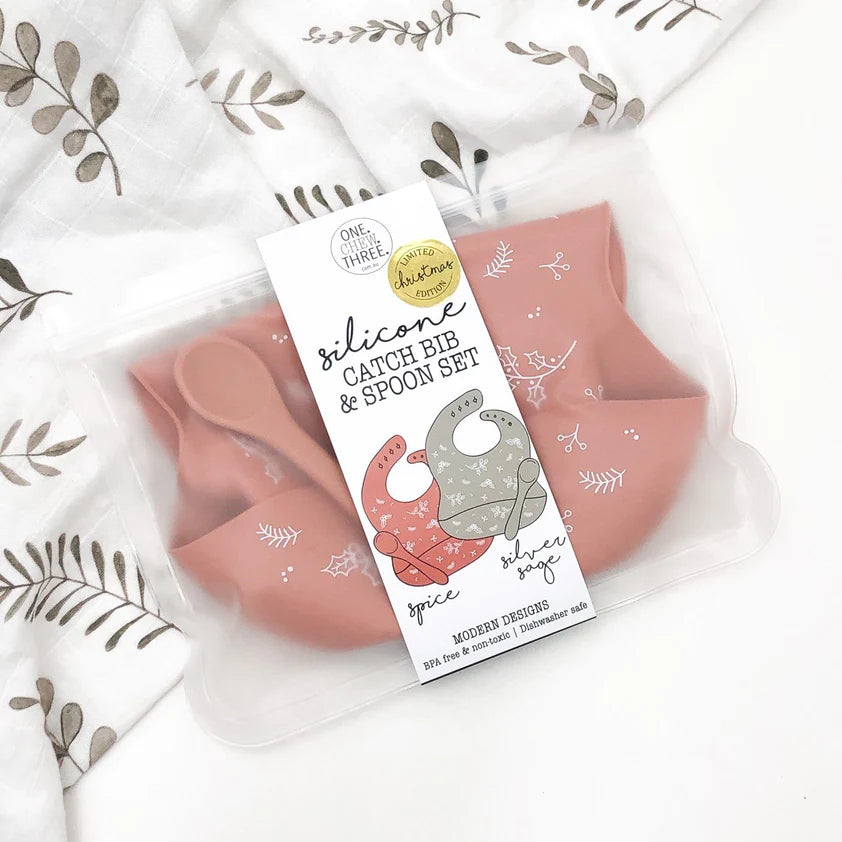 Silicone Catch Bib &amp; Spoon Set - Limited Christmas Edition