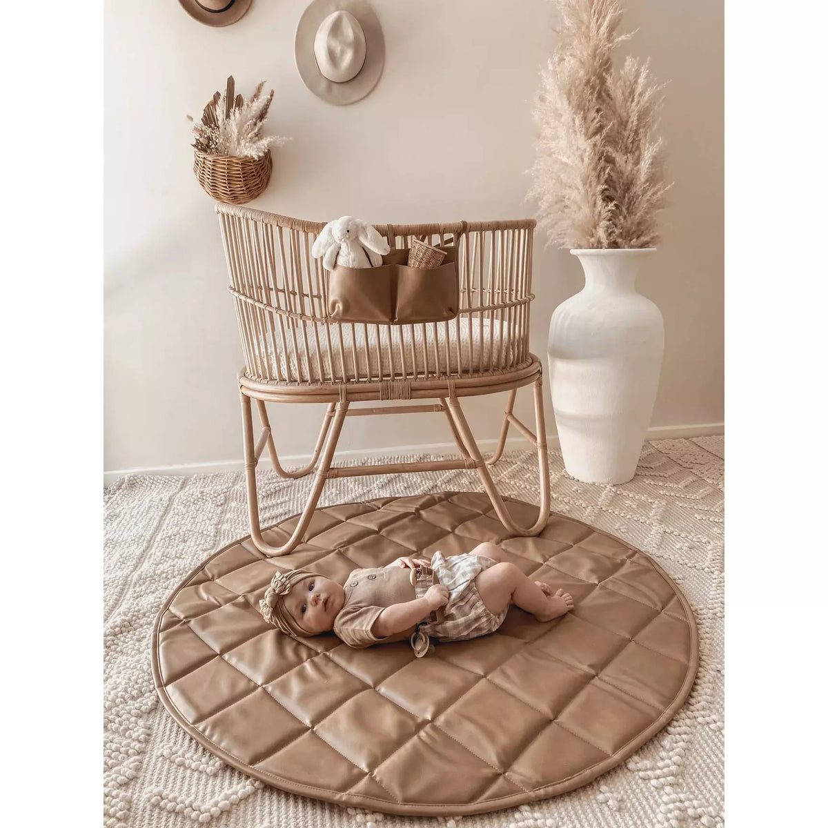 Vegan Leather Cot Organiser - Tan