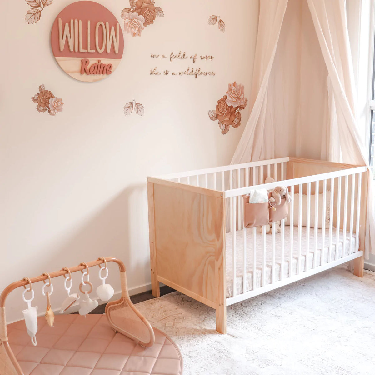 Vegan Leather Cot Organiser - Rose Pink