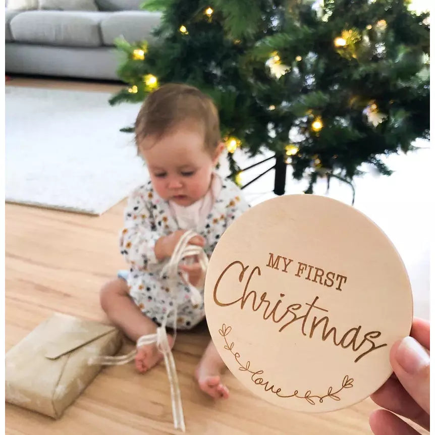 Single Baby and Pregnancy Milestone Plaques - designer series - My First Christmas Foliage
