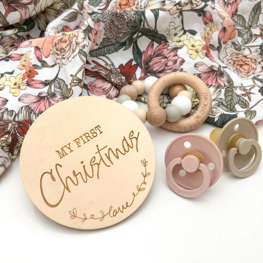 Single Baby and Pregnancy Milestone Plaques - designer series - My First Christmas Love Script